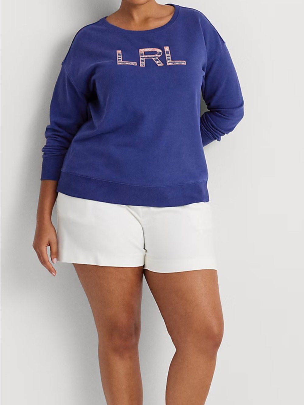 Lauren Ralph Lauren LRL Navy Blue Crewneck Sweatshirt with Pink Accent Logo L